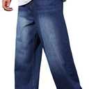 Men's Baggy Jeans Y2K Vintage Wide Leg Denim Pants Trousers | Hip Hop Loose Fit Skater Jeans 2000s Streetwear (Blue, S)