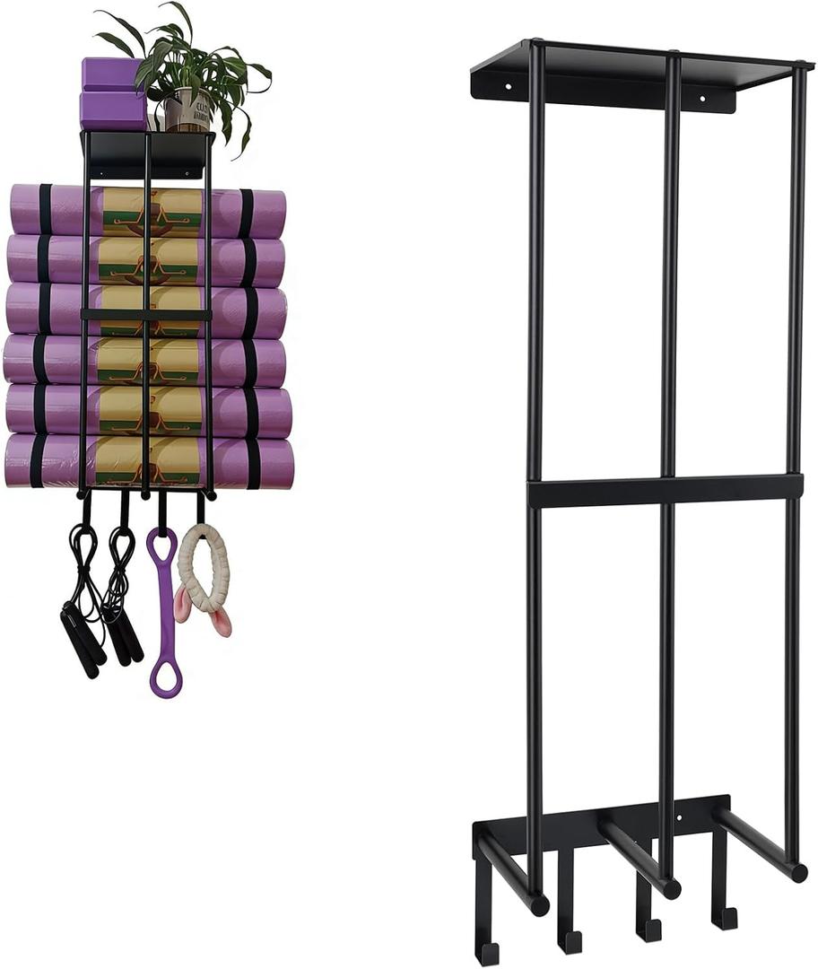 Yoga Mat Holder Mount Wall,Yoga Mat Storage Rack Compatible with Foam Rollers and Resistance Bands for Home Gyms