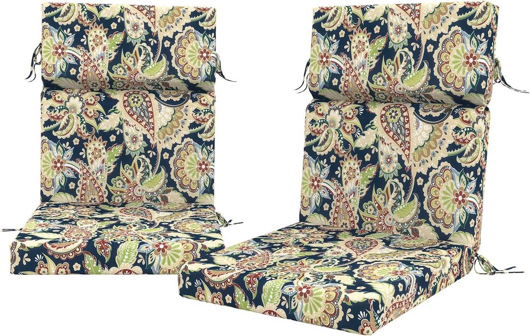 Outdoor High Back Patio Chair Cushions, Fade Resistant & Waterproof Tufted Seat and Back Cushions for Patio Furniture, Patio Chair Cushions 44x22 Inch, Set of 2, Paisley Lightcyan, 44"x22"x4"
