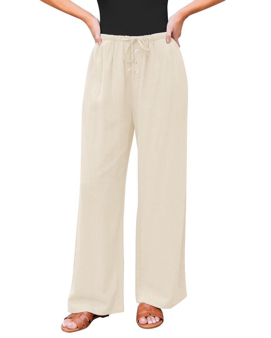 GRAPENT Wide Leg High Waisted Pants for Women Beige Wide Leg Pants for Women Light Beige Size Medium US 8 to 10 (M)