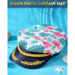 Xuhal 3 Pcs Captain Hat Hawaiian Pink Flower Sailor Hat Adjustable Yacht Captain Cap for Bachelorette Party Cosplay Costume