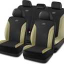 Skechers Car Seat Covers, Work Leather Seat Covers 5-Times Stronger Built-in Webbing,Oxford Fabric Seat Cover Full Sets, Airbag Compatible, Automotive Comfort for Cars,Trucks,SUVs,Beige