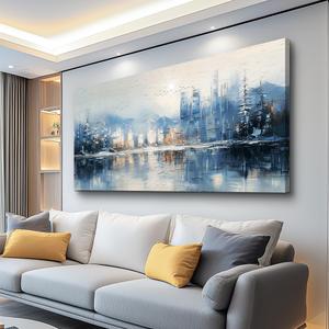 Large Wall Decor for Living Room Stretched and Framed Canvas Wall Art for Office Wall Decoration for Bedroom The Blue Lake Painting Abstract Watercolour Picture Home Decor Ready to Hang (48L" x 24W")