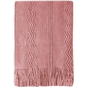 BOURINA Coral Pink Throw Blanket 50x60 Inches Throw Textured Solid Soft Sofa Couch Decorative Knit Blanket