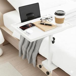 Bedside Shelf Rotating Foldable Tray:Height-Adjustable Clip On Bed Side Tray Table, Tray Table with Sturdy Metal Pole,Fits Bed Frames 0.7"-2.7" Wide for Dorms, Apartments, Bedrooms,Dorm Essentials, 15" x 10.6"