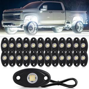 24 Pods White Led Rock LightsAutomotive General Under Body Neon Glow Led Pure Light Kit Ip68 Waterproof 3.8ft Extension Wires for Car Truck Boat Rv ATV Utv SUV RZR Motorcycle Trail Rig LampWhite