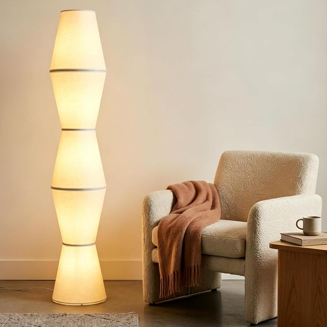 Modern Trapezoid Floor Lamps for Living Room, LED Floor Lamp with Fabric Shade, Mid Century Standing Lamp Beige Tall Lamp for Bedroom, Corner Floor Lamp Reading for Office, Column Light Stand Up Lamp 11.8"D x 11.89"W x 59"H