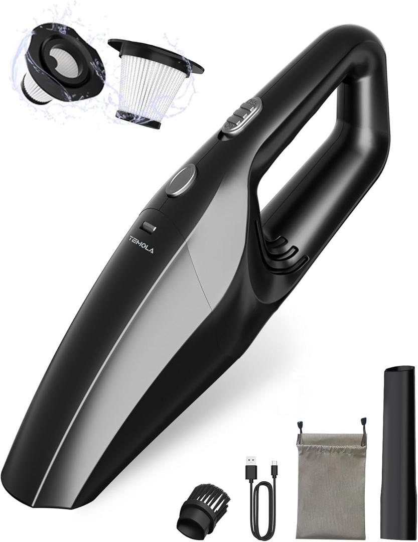 TEMOLA Handheld Car Vacuum Cleaner, High Power Handheld Vacuum, Vacuum Portable Cordless with HEPA Filter, Hand Held Cordless for Car Accessories, Pet Hair, Home, Office