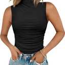 Chunpin Women's Mock Neck Mesh Sleeveless Bodysuit Ruched Going Out Tops Thong Body Suits (Large, Black)