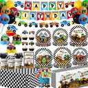 Monster Truck Birthday Decorations, Monster Truck Party Supplies include Truck Balloons, Tablecloth, Cake Cupcake Toppers, Plates and Napkins Truck Birthday Decorations for Boys, Serve 24