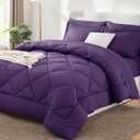 King Size Comforter Set Purple - 7 Pieces Bed in a Bag King, Luxury Soft Bed Set for All Seasons, Bedding Set with Down Alternative Comforter, Sheets, Pillowcases & Shams