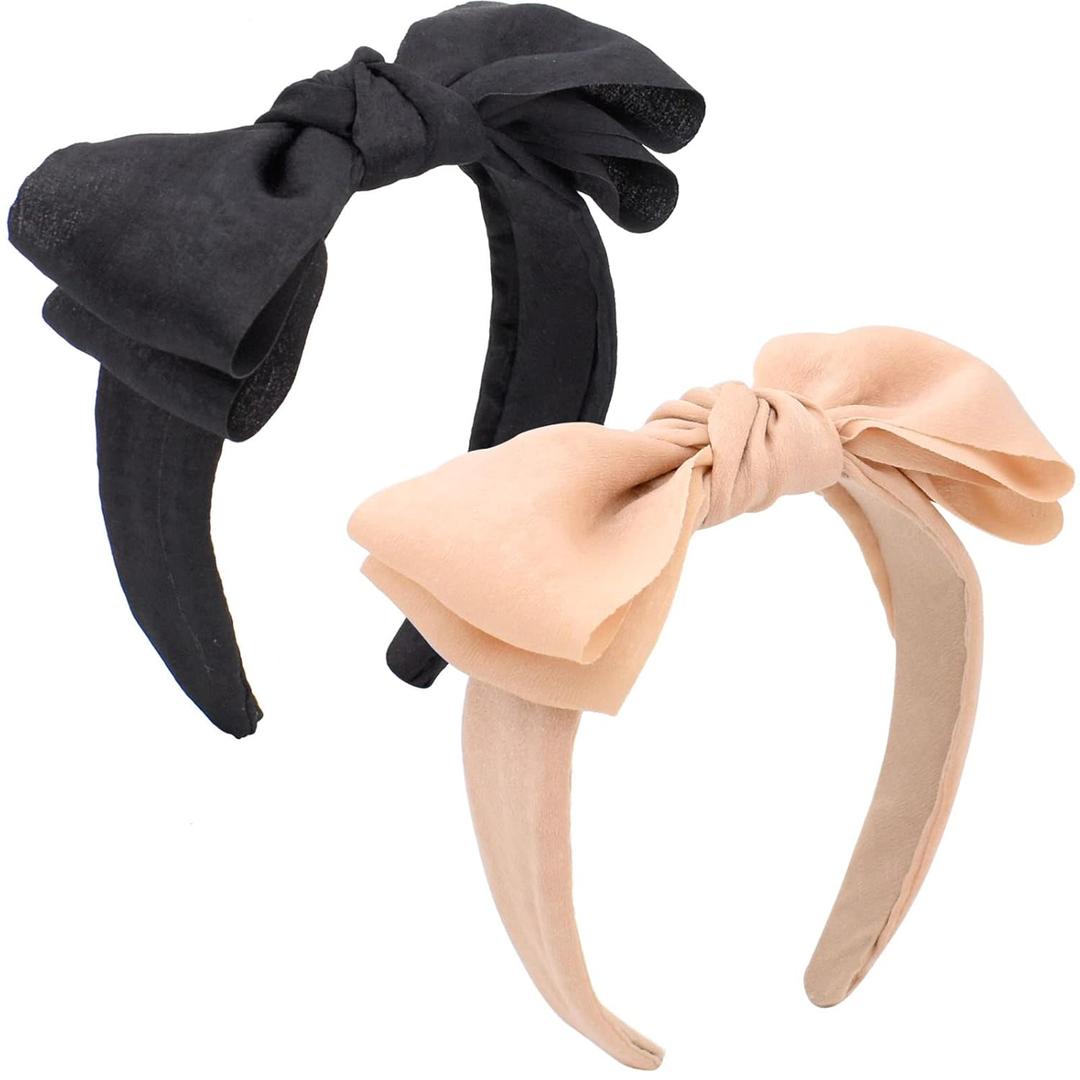 BEGOOD Knotted Fashion Bowknot Headband - Neutral Elastic Hairbands for Women, Cute Hair Hoops and Hair Accessories, Solid Color 2Pcs