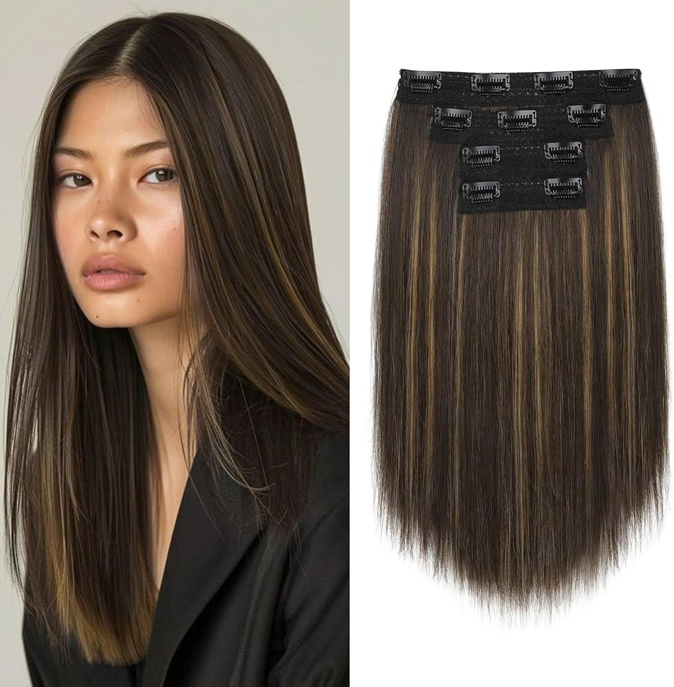 NTYNTY Hair Extensions, 10" Short Clip in Hair Extensions 4PCS Straight Natural Soft Synthetic Hairpiece for Women- Golden Blonde with Highlights