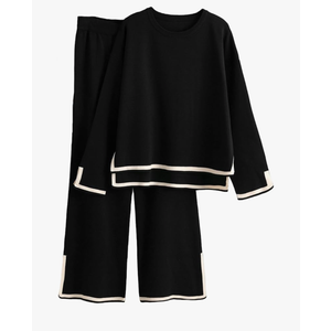 Tanming Women's 2 Piece Outfits Long Sleeve Knit Sweater Top Wide Leg Pants Lounge Sets Tracksuits, XL