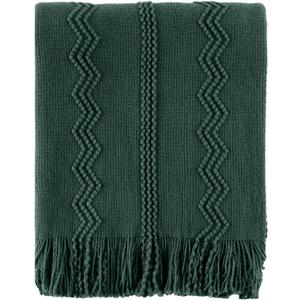 BATTILO HOME Christmas Dcor Green Throw Blanket with Fringe, Geometric Bed Throws Dark Green Throws Decorative Throw Blanket for Couch, 50"x60"