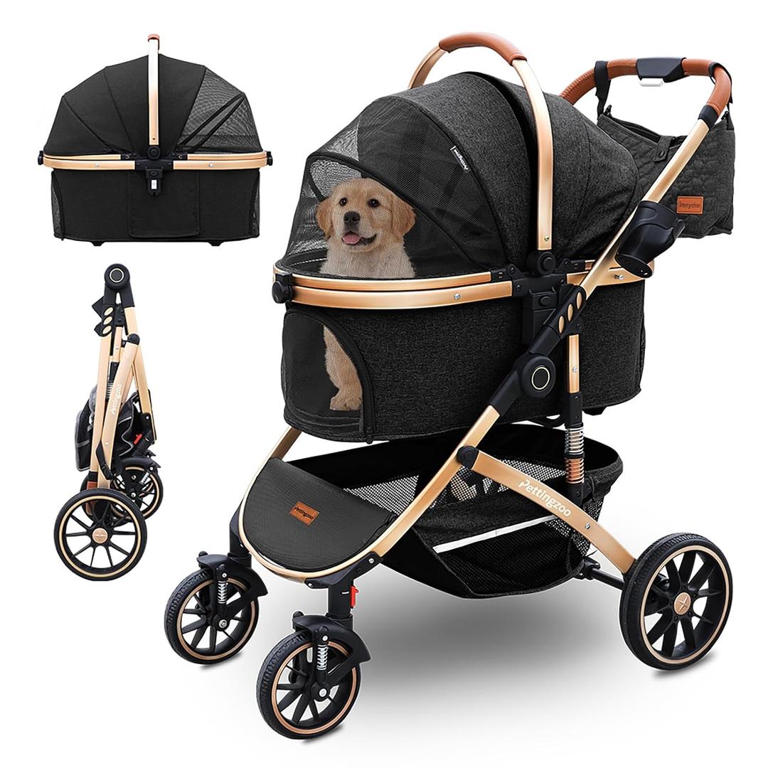Pettingzoo Dog Stroller with Removable Carrier Foldable Pet Stroller, 60 lbs, Black