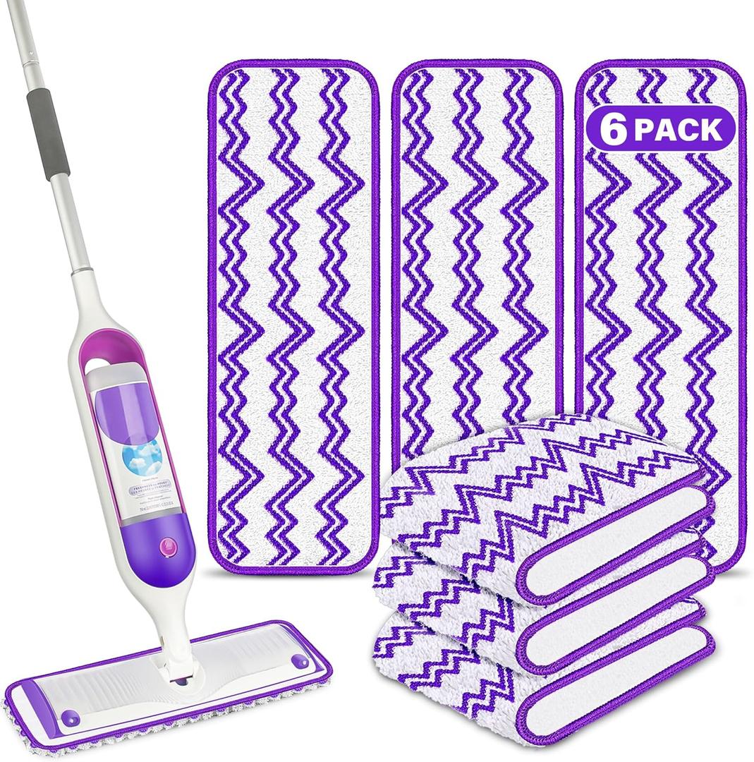 Reusable Mop Pads Compatible with Swiffer PowerMop, Microfiber Mop Pads Replacement Washable Mop Refills Pads for Dry Wet Mop, Spray Mops Pads Floor Mop Head for Hardwood Cleaning, 6 Pack