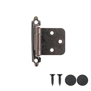 JQK 1/2 Inch Overlay Cabinet Door Hinges Black, 10 Pack 5 Pairs Flush Face Mount Cupboard Self-Closing Kitchen Cabinet Hinges with Door Bumper, CH200-BK-P10