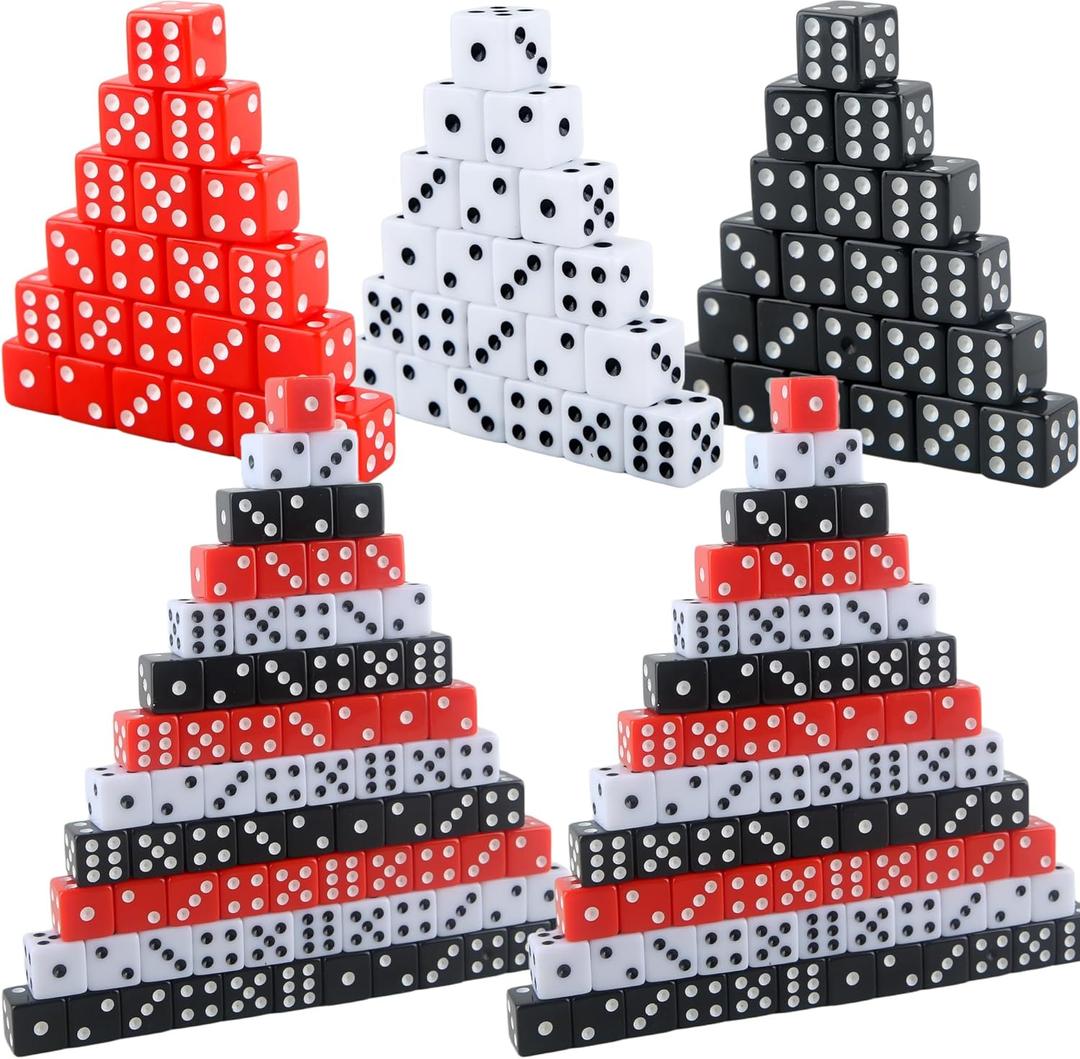 16mm Dice Bulk Acrylic 6 Sided Dice Bulk Black White Red Square Corner Dices for Casino Theme Board Game Vegas Casino Birthday Party Supplies, 3 Colors