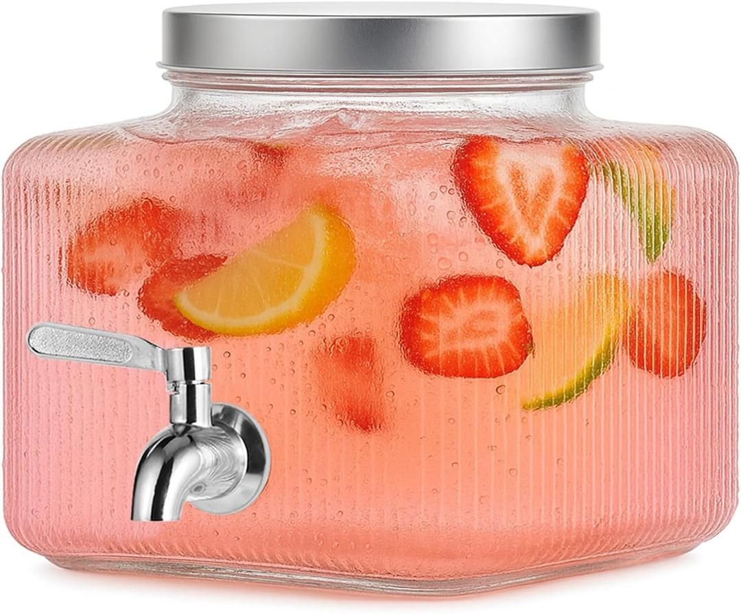 1 Gallon Drink Dispensers for Parties,Beverage Dispenser for Fridge with Leakproof Stainless Steel Spigot, Ideal for Water, Lemonade, Juice, Iced Tea