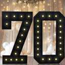 4FT Marquee Light Up Numbers, Black Giant Marquee Number Big Mosaic Number for 40th Birthday Party Decorations Backdrop 70 Anniversary Decor, Pre-Cut Frame Large Number 70