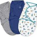 SwaddleMe by Ingenuity Original Swaddle, 100% Cotton, Improves Sleep & Calms Startle Reflex, 3-6 Months, 1.0 TOG, 3-Pack, Baby Swaddle Blanket - Superstar
