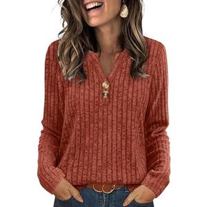 SAMPEEL Womens Sweaters Lightweight Long Sleeve Shirts V Neck Tops with Button Fall Outfits 2025,Size XXL