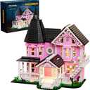 1349PCS Pink Palace House Building Set, Halloween Haunted House Blocks Toy, with Lights Christmas for Teens Girls 12+ Halloween House Kit for Kids Adults