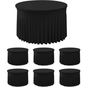 HolidayIdeas 60 Inch Black Spandex Round Table Skirts,Fitted Stretch Tablecloths for Round 5 ft Table, Wrinkle-Free Ruffle Design Tablecloths for Banquets,Trade Shows, Parties, Events, 6 Pcs