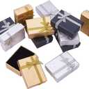 PH PandaHall 12pcs Small Jewelry Gift Boxes, 2x2.7x1 Inch Tiny Gift Boxes with Lid Metallic Paper Earring Box with Bowknot for Christmas Gifts Jewelry Necklace Bracelet Silver Bar Packing Wedding