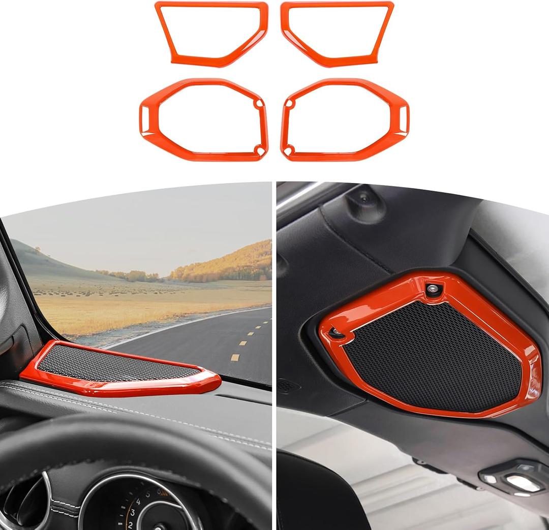 RT-TCZ for Jeep JL A Pillar Top Roof Speaker Trim Cover for Jeep Wrangler JL JLU Gladiator JT 2018-2023 Orange Interior Accessories 4pcs