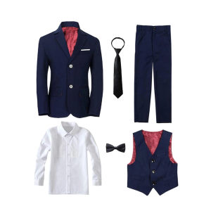 Yanlu Boy's Tuxedos Toddler Formal Suits Set Kids Blue Black Slim Fit Suit for Weddings  6T