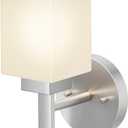 Bathroom Light Fixture Brushed Nickel Vanity Lighting with White Frosted Glass Shade, Wall Lamp for Mirror Kitchen Bedroom Living Room Porch T002BR-L1