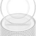 10Pcs Silver Rim Clear Charger Plates Bulk Wedding - 13" Premium Clear Plastic Chargers with Silver Beaded RimDecorative Dinner Charger Plates for Events & Parties