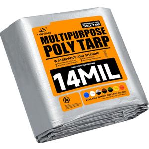 12'x16' Silver/Black Heavy Duty Waterproof Full Size Tarp, Durable Poly Tarpaulin with Grommets&Reinforced Edges, UV Resistant Tarp Cover for Vehicle/Pool Cover/Boat/Tent/Construction site