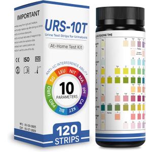 10-in-1 Urine Test Strips for Urinalysis  Full Panel Urinalysis Test Strips for Protein, Nitrite, Leukocytes, pH, Kidney and Liver Function (120 Strips)