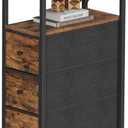 TUTOTAK Narrow Night Stand with Charging Station, Slim End Table with Plugins, Tall Side Table with 3 Fabric Drawer, Small Bedside Table with Storage, Living Room, Bedroom, Brown TB01BB086 ((7.8"D x 15.8"W x 25.5"H))