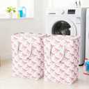 Pink Laundry Basket with Bow, Coquette Pink Laundry Hamper - Tall Cotton Rope Nursery Storage Bin, Large Organizer for Blankets, Toys & Clothes for Bedroom & Bathroom (Square*2, 75L)