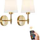 Gold Battery Operated Wall Sconces Set of Two, Wireless Rechargeble Battery Wall Light with RGB Dimmable Magnetic Bulb and Remote, Sconce Wall Decor for Bedroom Living Room Hallway, 6.3 inches x 7.7 inches x 12.5 inches