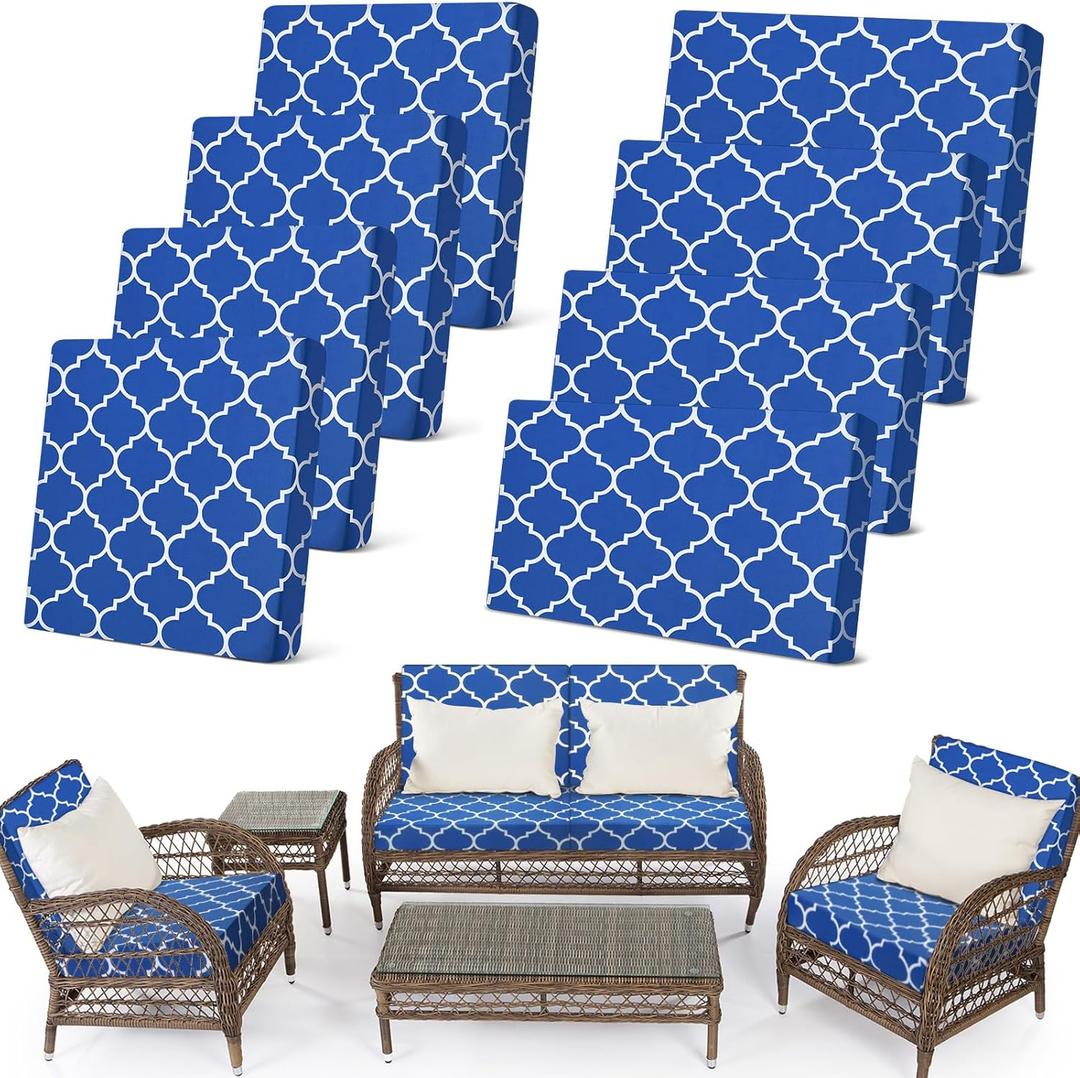 Newwiee 8 Pcs Stretch Patio Outdoor Cushion Covers Waterproof Replacement Sofa Couch Covers for 4 Backrests and 4 Cushions Washable Lawn Garden Seat Furniture Protector(Royal Blue)