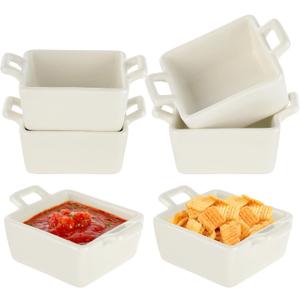 6 Pcs Ceramic Dipping Bowls,3 oz Small Baking Dish,Pinch Bowl with Double Handles, Oven and Microwave Safe Mini Bowls for Side Dish, Ketchup, Snacks, Condiments