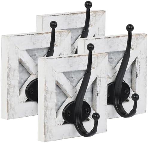 Autumn Alley Farmhouse Bathroom Decor White Hooks, Towel, Coat, and Robe Hooks for Bathroom Farmhouse Wall Mounted, Rustic Wall Decor, 4 Pack, White