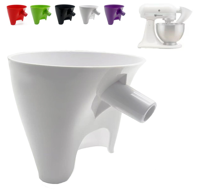 Flour Funnel for KitchenAid Stand Mixer Bowl, ONLY for 4.5-5 Qt Tilt-Head Mixers, Not Universal, Not for Bowl-Lift Models, Splash Guard Attachment for Baking Ingredients (White)
