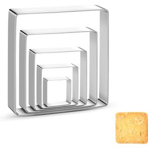 Square Cookie Cutter Sandwich Cutters for Lunchbox Fruit Cutters Vegetable Cutters for Baking DIY Xmas Birthday Party Decor, Pack of 5