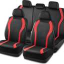 PIC AUTO Leather Car Seat Covers, Premium Automotive Waterproof Front & Rear Full Set Bucket Car Seat Protectors, Black and Red PVC Patchwork, Fits for Cars, Trucks, Van, SUV, Airbag Compatible