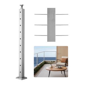 VEVOR Level Drilled Cable Railing Post, 10 Holes, 36x2x2 Inches Stainless Steel Cable Railing System Kit for Indoor Outdoor Deck Balcony, 1 Pack, Silver, Product ID 1JZLGZXYS91466KZK001V0