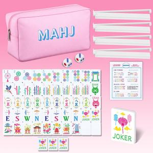 Portable Mahjong Set with 160 Tiles Soft Carrying Case and Rule Cards for Beginners Nice for Travel, Family Gatherings Nights(Modern)