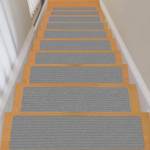 Stair Treads Non-Slip 8X30 Inch (15 Pack) Indoor Stair Runner with Reusable Self-Adhesive Backing Skid Resistant Stair Carpet to Protect Kids, Elders, and Pets - Light Gray