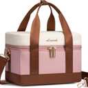 LOVEVOOK Insulated Lunch Bag for Women - Cute Lunch Box Cooler for Work, Picnic, and Beach, Pink (Medium, Pink-beige-brown)