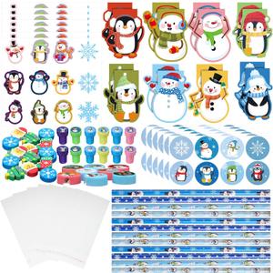 Funrous 192 PCS Christmas Party Favors Stationery Set Kids - Winter Holiday Classrooms Exchange Gifts Reward Prizes Bulk - Including Pencils, Notebooks, Eraser, Sticker(Snowflake)
